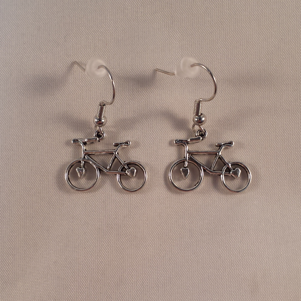 Silver Bicycle Bike Dangle Earrings Gorgeous Party Gift